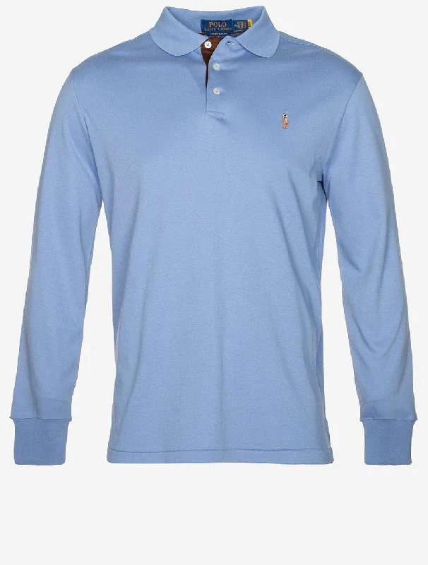 Men's Shirts with Lace-Up HemlinesSlim Fit Pima Long Sleeve Polo Blue