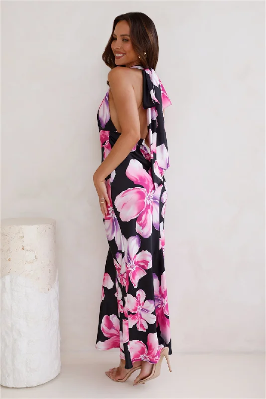 Fashion Designer Satin Maxi Dress Black