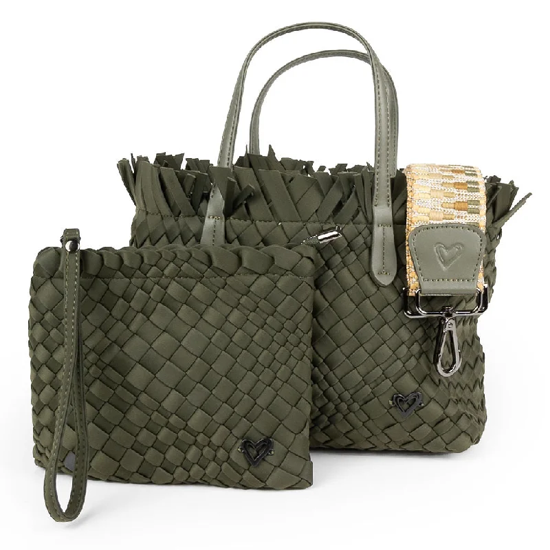 NEW: Taunton Small Woven Tote (Fringed Top) - Olive