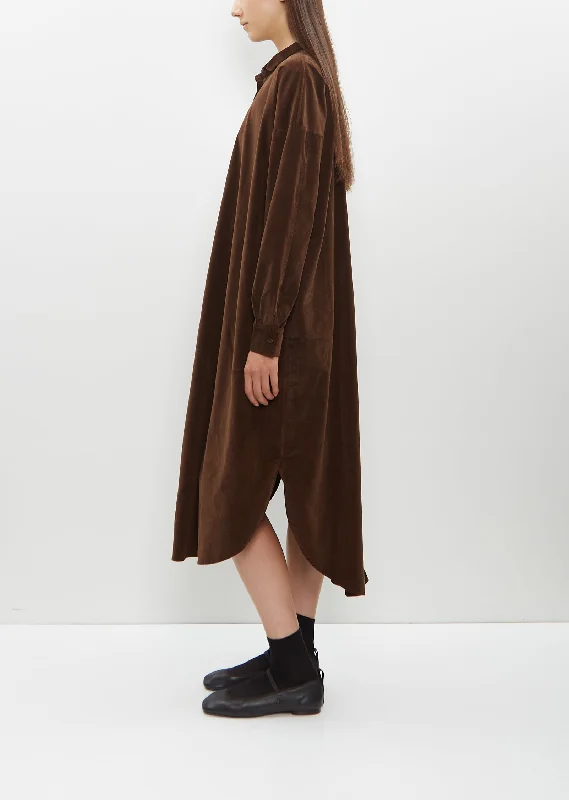 Velvet Long Shirt Dress — Coffee