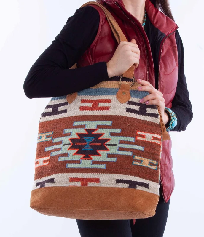 Scully Womens Cloth Southwestern Multi-Color Jute Shoulder Tote Bag