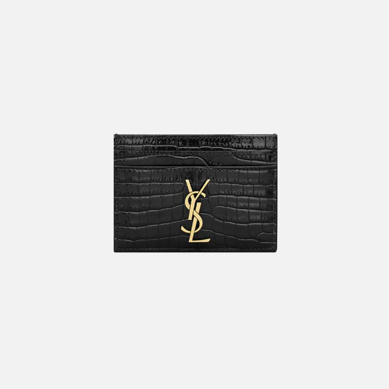 Saint Laurent YSL (172Y) Croc Print Card Holder - Nero