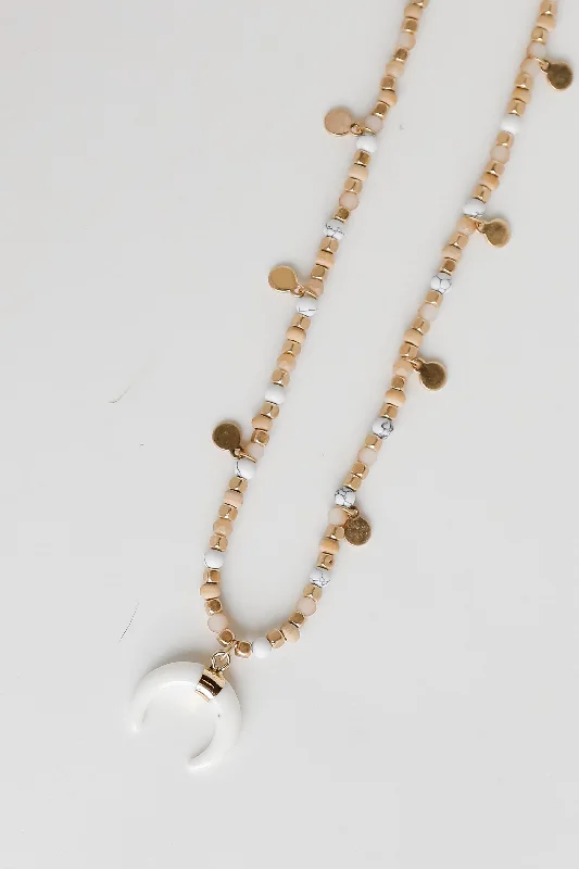 FINAL SALE - Alyssa Gold Beaded Crescent Horn Necklace