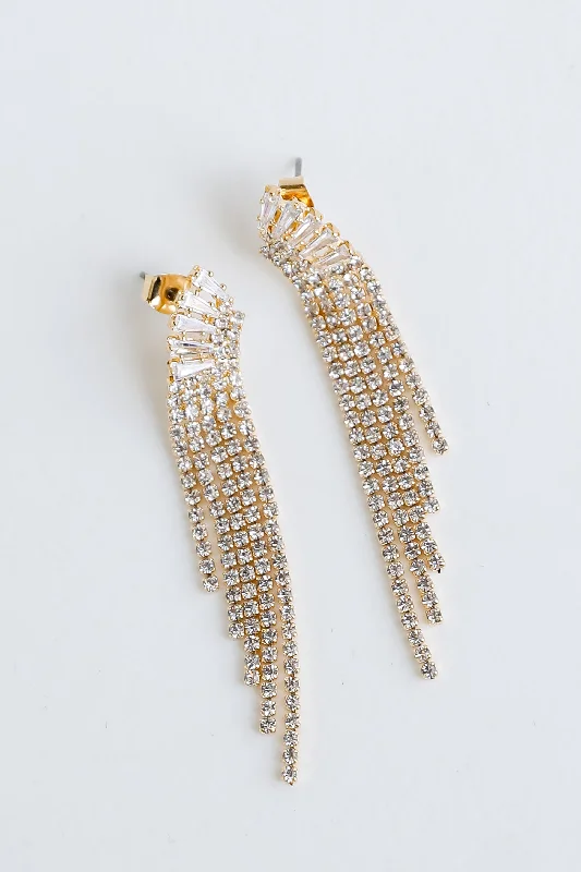 FINAL SALE - Colette Gold Rhinestone Fringe Earrings