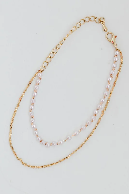 Kelsey Gold Pearl Layered Chain Bracelet