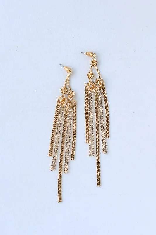 FINAL SALE - Lucy Gold Rhinestone Fringe Earrings