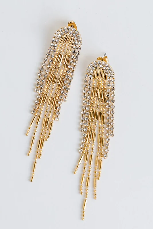 FINAL SALE - Stephanie Gold Rhinestone Fringe Earrings