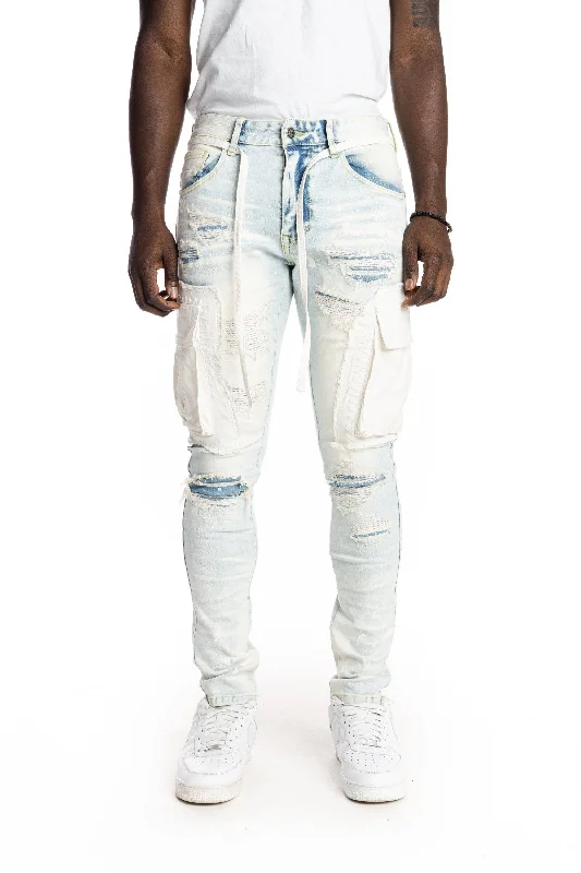 Belted Cargo Fashion Jeans - Plaster Blue