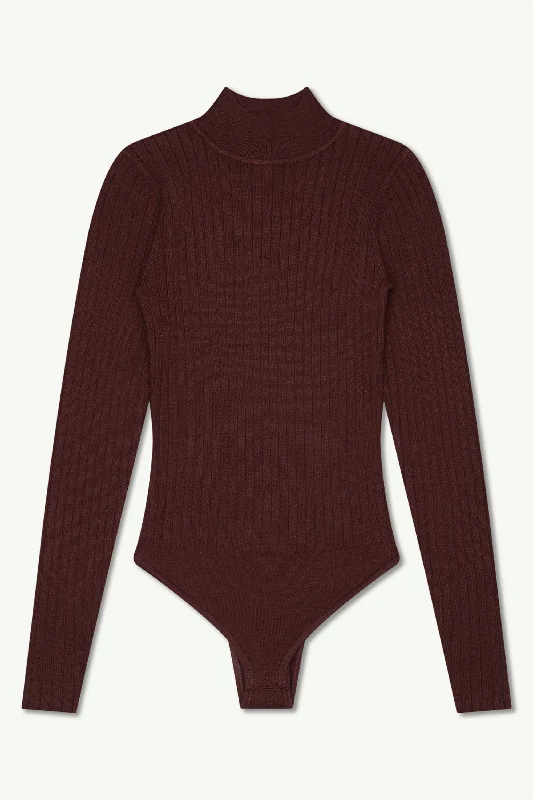 Blair Wide Rib Knit Bodysuit - Dark Brown