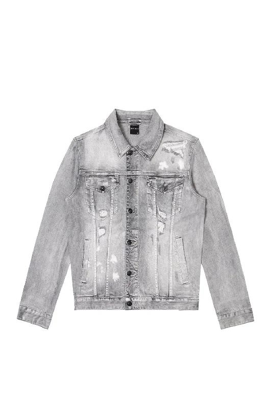 Distressed Rip & Repair Jean Jacket - Union Grey