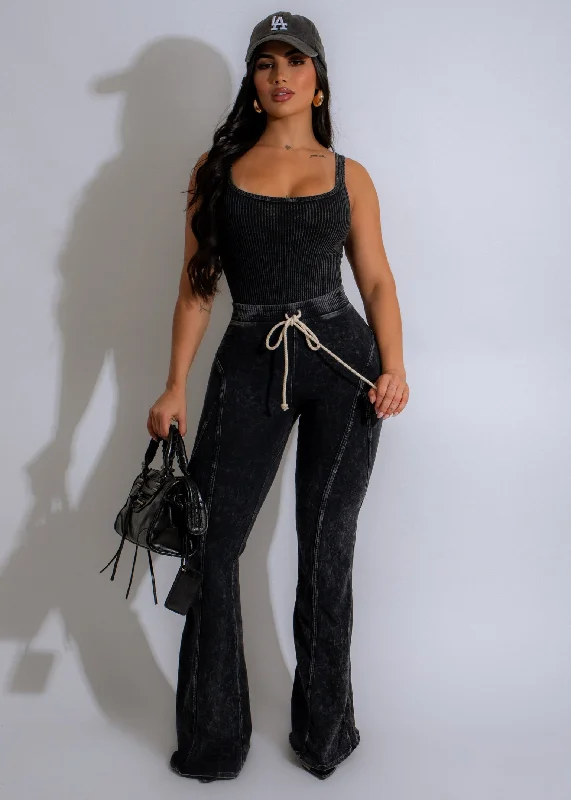 Dreamy Choice Ribbed Pant Set Black