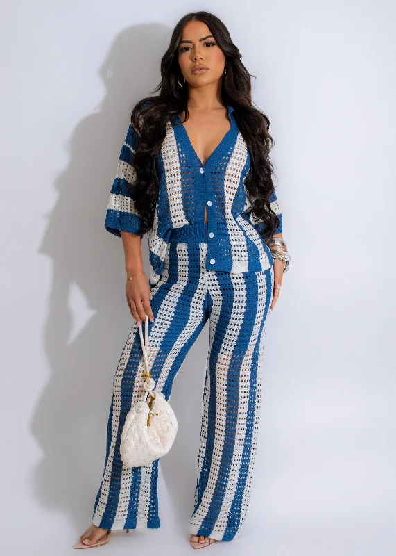 Good Summer Knit  Pant Set Blue