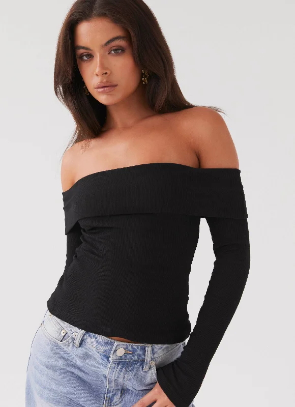 Hayley Long Sleeve Ribbed Top - Black