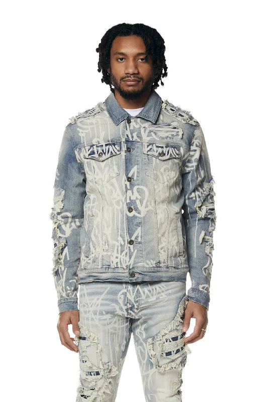 Heavy Rip & Repair Doodle Jean Jacket - Nassau Blue