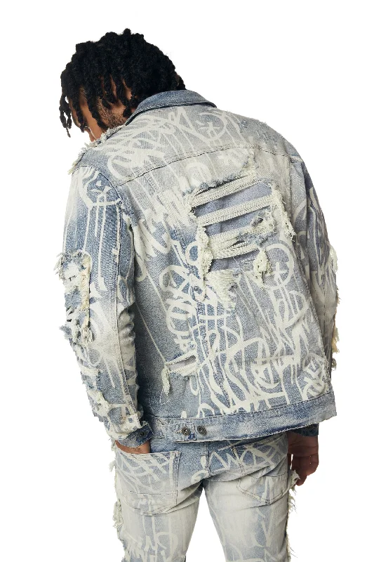 Heavy Rip & Repair Doodle Jean Jacket - Nassau Blue