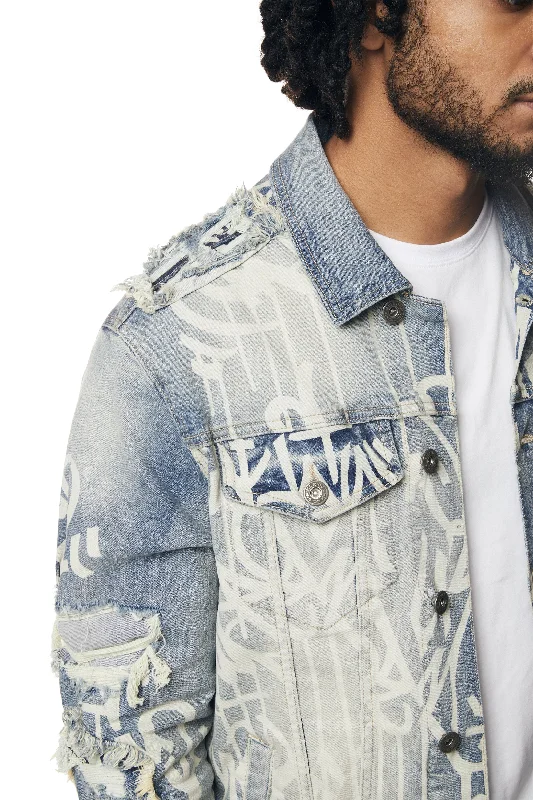 Heavy Rip & Repair Doodle Jean Jacket - Nassau Blue