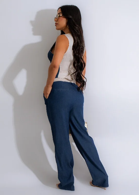 I See You Denim Silk Pant Set Nude