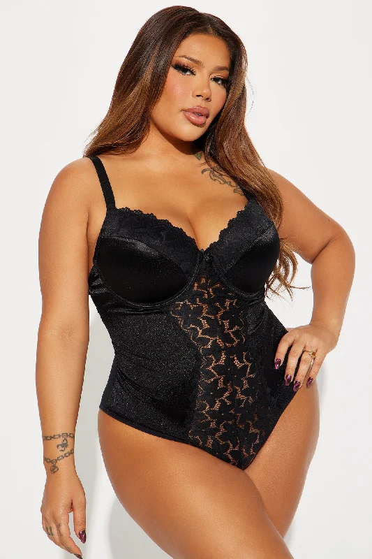 Locked Eyes Satin Lace Teddy - Black