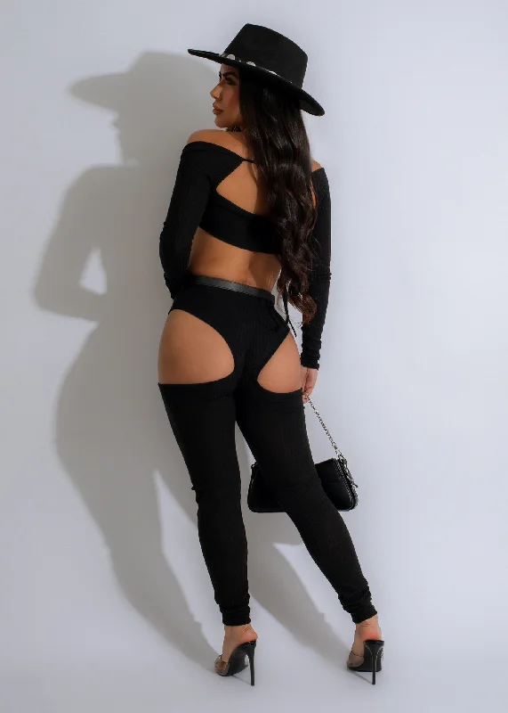 Oh So Fancy Ribbed Legging Set Black