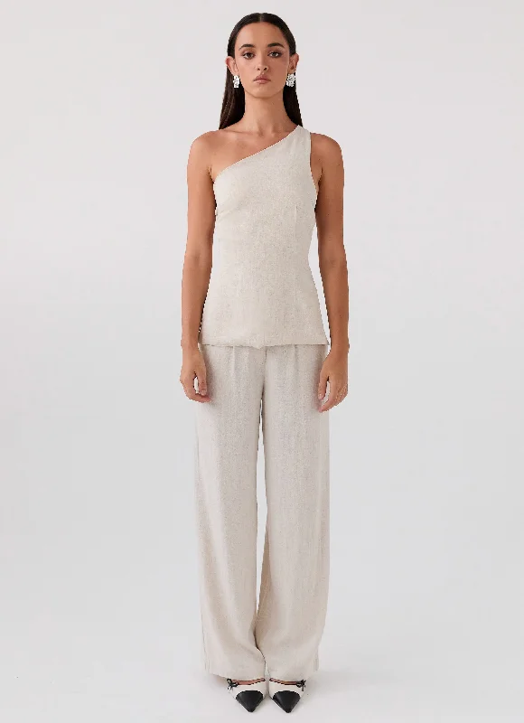 Olsen Linen One Shoulder Top - Oatmeal