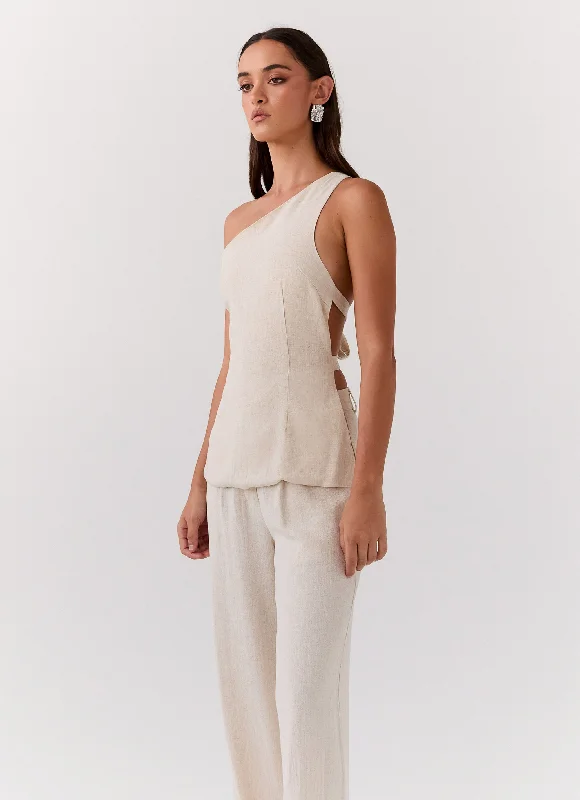 Olsen Linen One Shoulder Top - Oatmeal