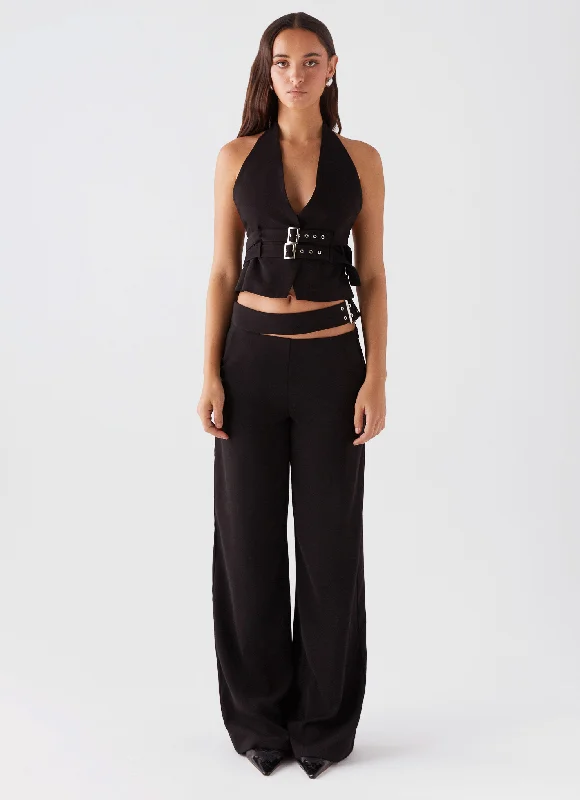 Rina Belt Halterneck Top - Black