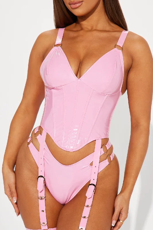 Secretly Naughty Vinyl Strappy 2 Piece Set - Pink