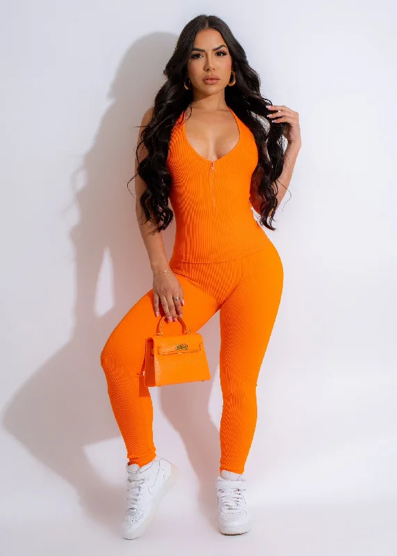 Self Care Time Ribbed Legging Set Orange