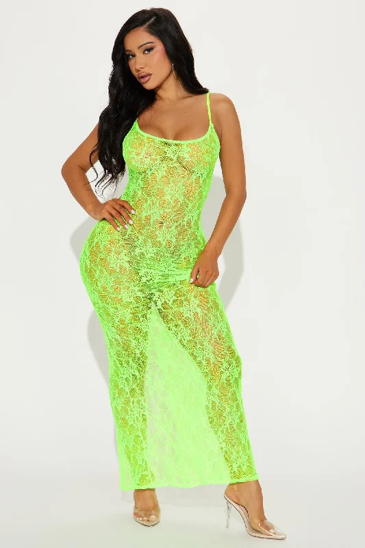 Sultry Moments Lace Maxi Gown Babydoll - Lime