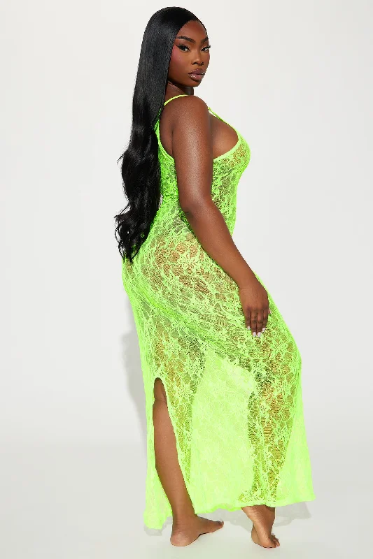 Sultry Moments Lace Maxi Gown Babydoll - Lime