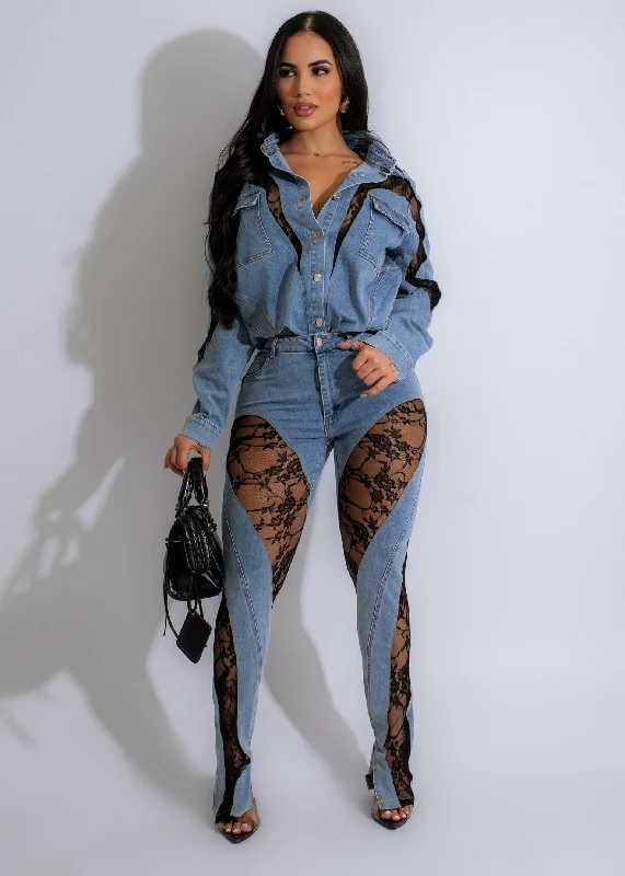 Unapologetic Style Lace Pant Set Light Denim