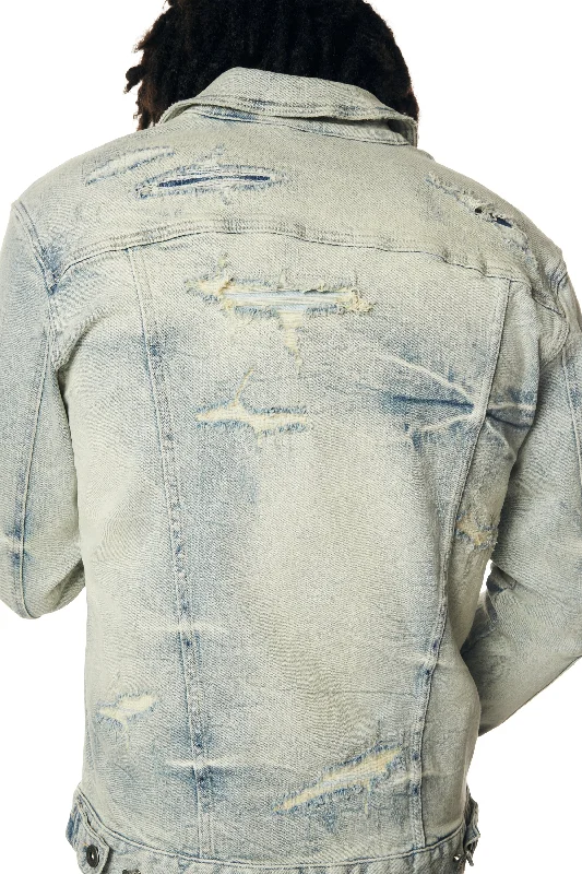 Wave Effect Jean Jacket - Leo Blue