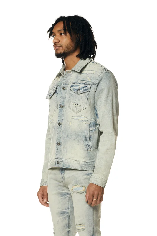 Wave Effect Jean Jacket - Leo Blue