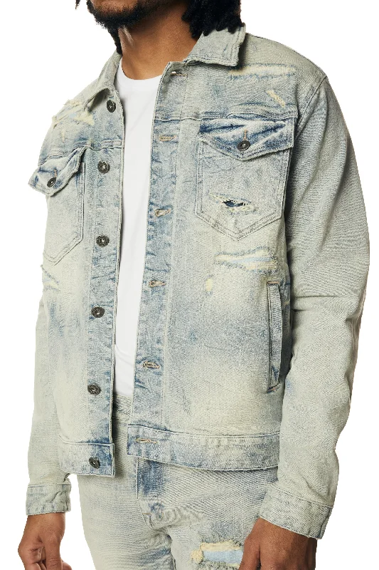 Wave Effect Jean Jacket - Leo Blue