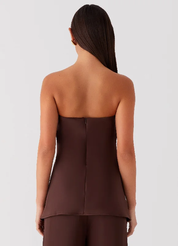 Zoey Satin Tube Top - Chocolate