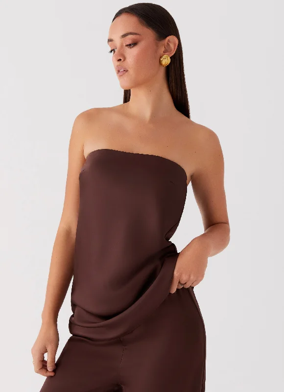 Zoey Satin Tube Top - Chocolate