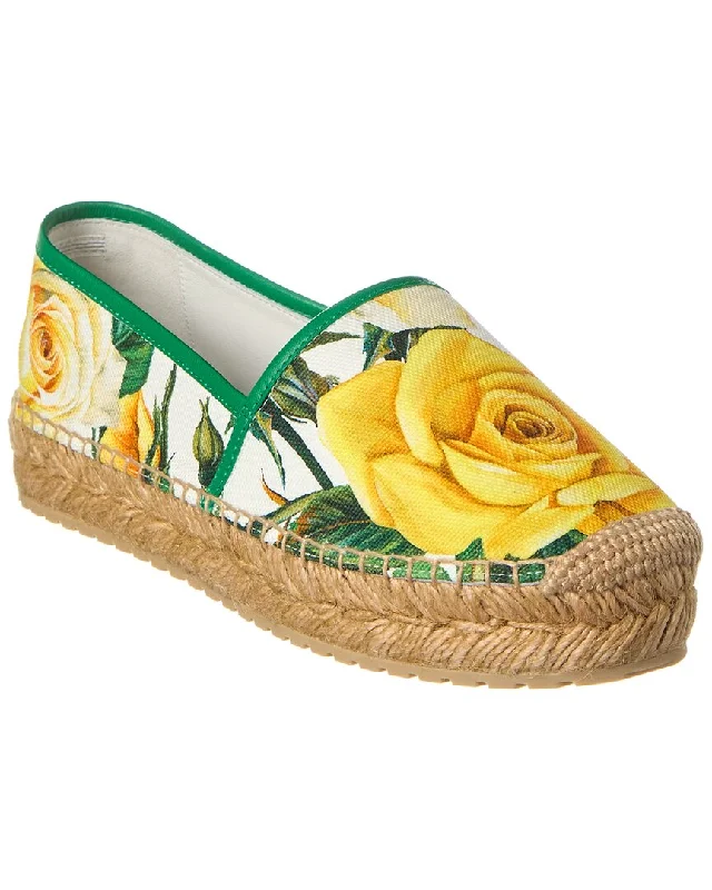 Dolce & Gabbana Floral Print Canvas & Leather Espadrille