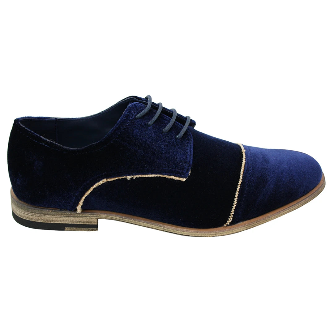 Mens Velvet Feel Shoes Blue Black Laced Smart Casual