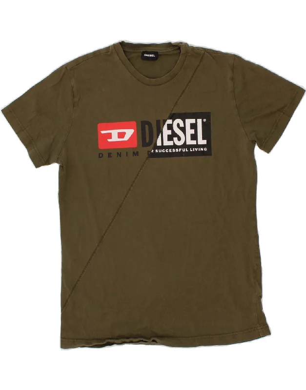 Breathable Men's Mesh TopsDIESEL Boys Graphic T-Shirt Top 14-15 Years Large Khaki Cotton
